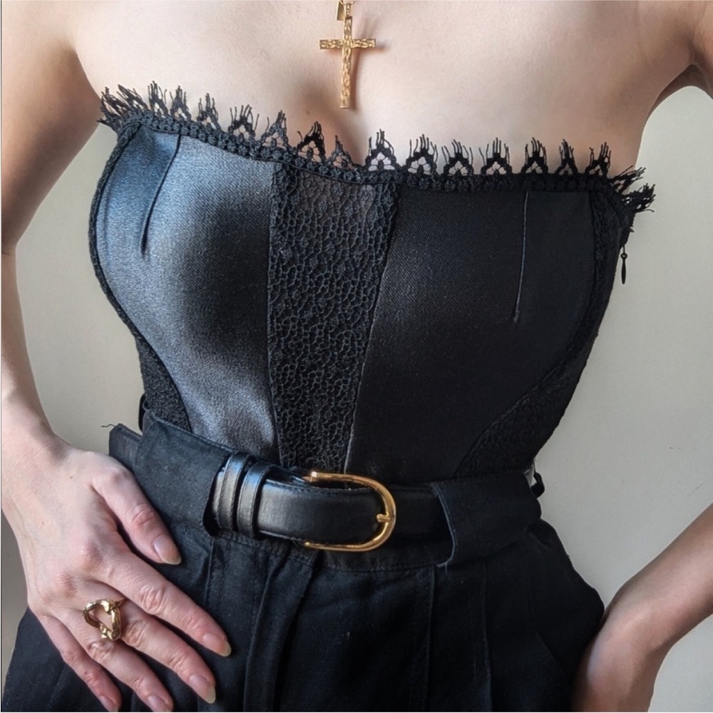 New La Perla Silk Black Lace Bustier Top
